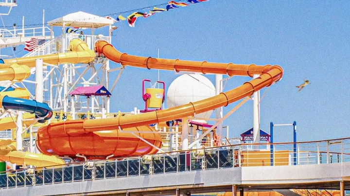 Terrifying footage shows man get stuck inside a water slide