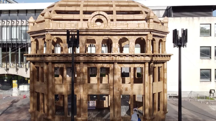 Huge cardboard building pops up in Newcastle city centre