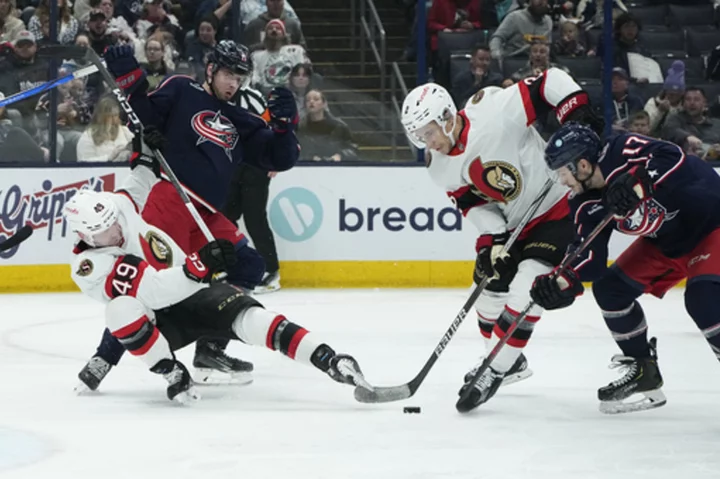 Merzlikins stops 41 shots to lead Blue Jackets in 4-2 win over Senators