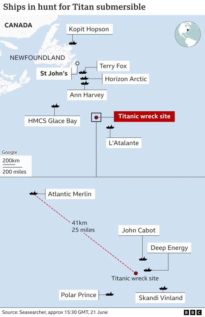 Missing Titanic sub search team expand search area as oxygen fears mount